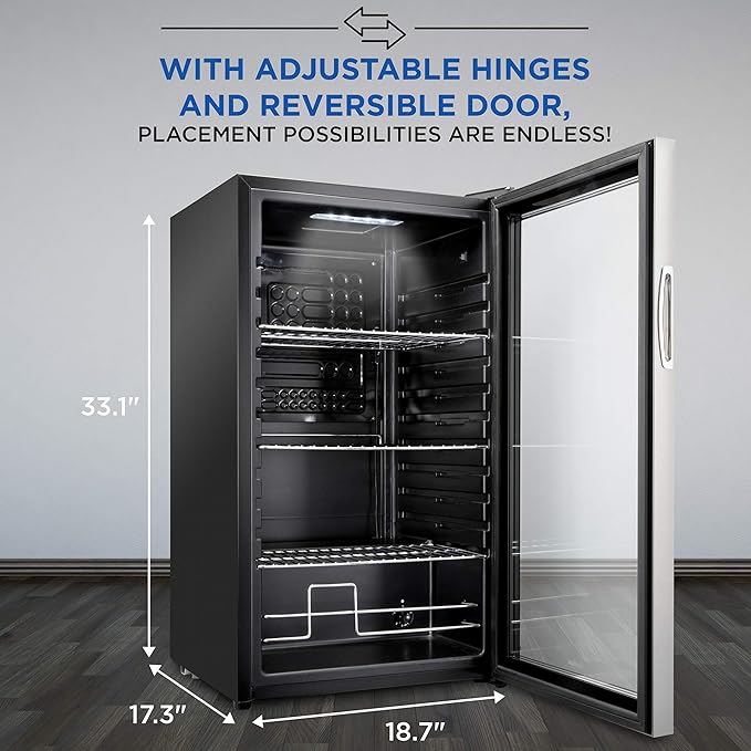 Ivation 126 Can Beverage Refrigerator | Freestanding Ultra Cool Mini Drink Fridge | Beer, Cocktails, Soda, Juice Cooler for Home & Office | Reversible Glass Door & Adjustable Shelving, Stainless Steel