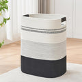 DOFASAYI Laundry Hamper - 85L Large Laundry Basket with Leather Handles, Decorative Storage Basket for Blankets - Clothes Hamper for Living Room, Bedroom, Black & White