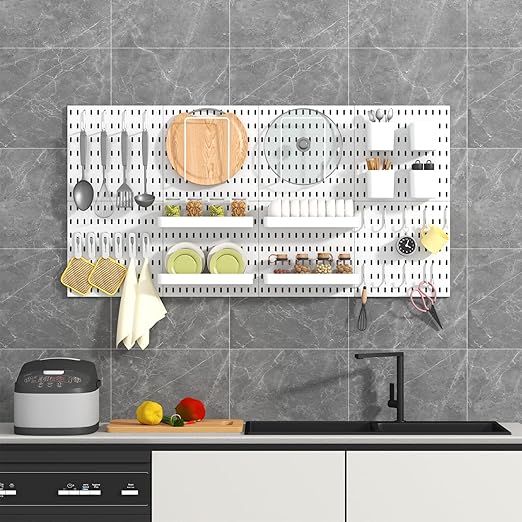 Pegboard Combination Kit, 8 Peg Boards and 30 Accessories Modular Hanging Black Pegboard for Walls, Office Wall Organizer, Keys Holder on Wall, Nursery Storage, 44"x22" Black