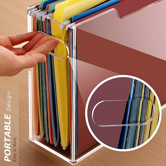 DINGHUO Acrylic Hanging File Organizer Box, File Holder with Handles, Clear File Box for Letter Size/A4 File Folders, Hanging Folder Storage for Desk Home Office School -1 Pack