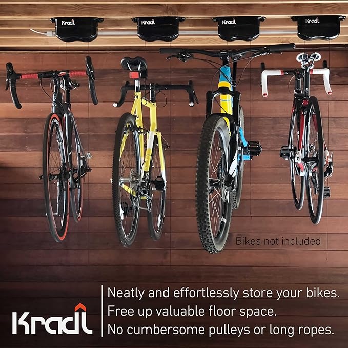 Kradl - Ceiling Mount Bike Lift and Rack. Bicycle Storage Hoist Without Electricity, Clumsy Ropes or Pulleys.