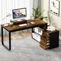 55 Inch L Shaped with Storage Shelves, Corner Computer Desk with Drawers, Home Office Desk with Removable Monitor Stand, Study Desk for Kids, Black