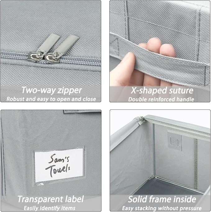 UUBEMM Clothes Storage Bins with Foldable Sturdy Frame,Stackable Storage Box for Closet Shelf Organizers for Seasonal Clothing,Blankets,Towel Bed Sheets,Toys Gift Others (Small -22L x3PACK, Grey)