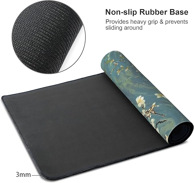 Almond Blossoms Large Mouse Pad,Gaming Keyboard Desk Pad,Extended Mouse Mat Non-Slip Rubber Base with Stitched Edges for Office Game Home XL 31.5"x11.8"