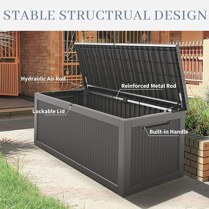 NUNU LAB 300 Gallon Outdoor Storage Box,Resin Large Sturdy Deck Box, Backyard Outside Storage Box Waterproof with Double Wall Panels,Package Delivery Garden Outdoor Hose Storage Bin