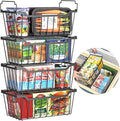 Freezer Organizer Bins with Foldable Handle, 4 Pack Stackable Freezer Baskets Deep Chest Freezer Organization, Black Metal Freezer Storage Bins Space Utilization Bins