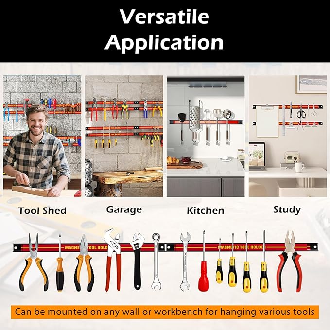 18" Magnetic Tool Holder Strip, 6 Pack Magnet Bar with Mounting Screws, Heavy Duty Magnetic Strips Tool Organizer for Garage Shop Workbench Kitchen Organization (Red)