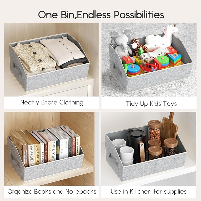 Large Closet Organizers and Storage Bins - 6 Pack Trapezoid Storage Baskets for Shelves, Foldable Fabric Baskets with Handles Ideal for Closet, Basket, Wardrobe and Shelf Storage, Light Grey