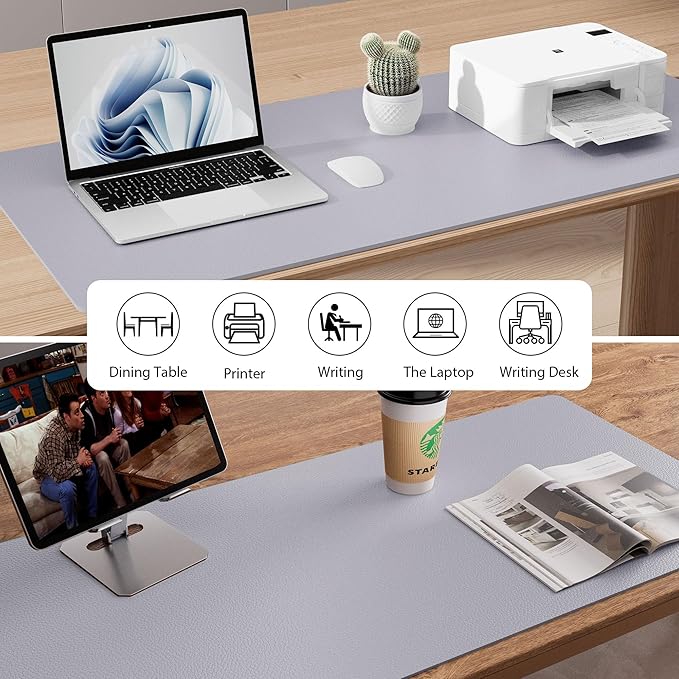 Aothia Large PU Leather Desk Pad Protector – Non-Slip Mouse Pad & Writing Mat for Office/Home, Waterproof, Easy to Clean (31.5" x 15.7", Smoky Lavender)