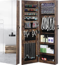 GISSAR Full Length Mirror Jewelry Cabinet, 6 LEDs Jewelry Armoire Wall Mounted Over The Door Hanging, Jewelry Organizer Display Storage Furniture with Lights Locker Mirrored Cabinet, Vintage Brown