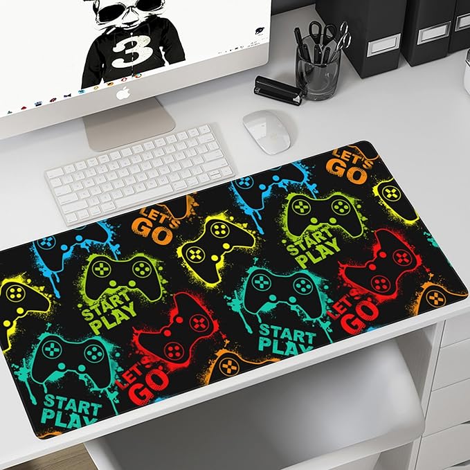 Desk Mat,Colourful Joystick Game Gaming Mouse Pad,XXL Extended Mouse Pad Mat for Office,Computer,Keyboard with Non-Slip Base Stitched Eges Mousepad 35.4x15.75 inch