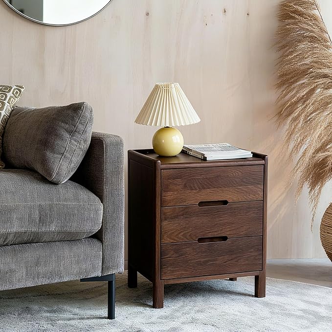Nightstand, Solid Wood Small End Table w/3 Drawers, Modern Bedside Tables, Mid Century Night Stand, Bed Side Table, 15.75" W x 13.78" D x 21.65" H (Walnut)