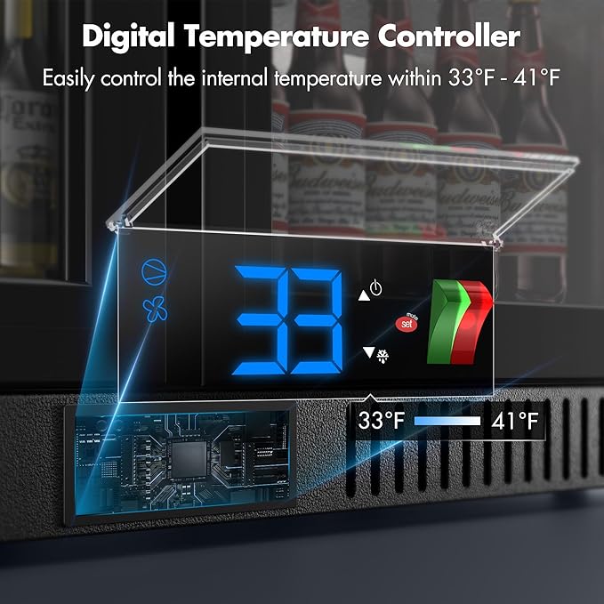 Coolski Back Bar Cooler Commercial Undercounter Refrigerator with 2 Glass Door, Bar Beverage Refrigerator for Beer Soda Wine 7.0 Cu.Ft. Capacity LED Lighting ETL NSF Approved, Black
