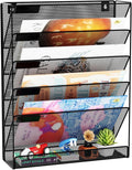 Wall File Organizer Holder Mesh Hanging Paper Document Holder,Vertical 6 Pocket Tier for Office Home, Black