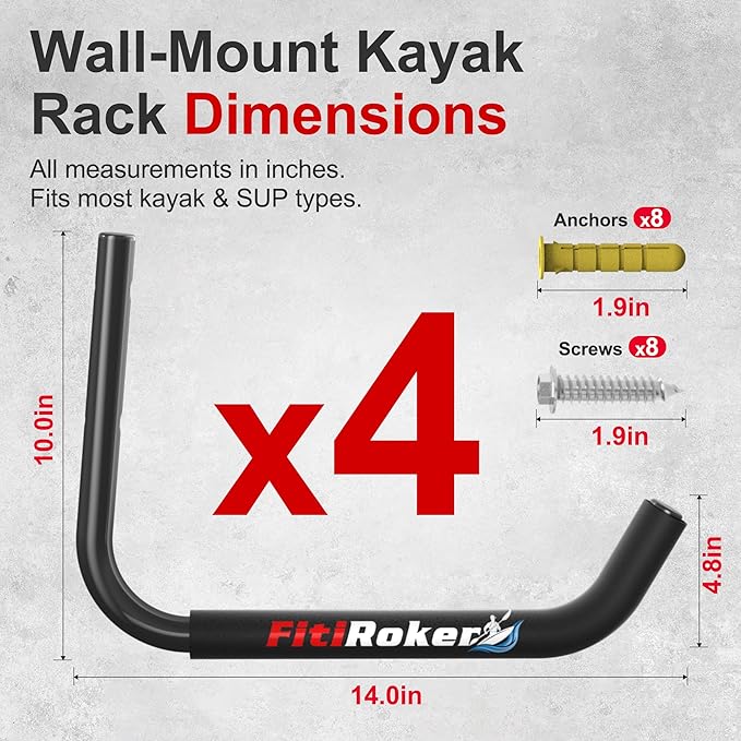 Kayak Storage Rack – 100LB Wall Mounted Kayak Hook with EVA Padding | Kayak Wall Mount & Kayak Rack for Garage | Garage Storage Hooks for Canoes, Paddle Boards, Ladders, Bikes (Round Tube)