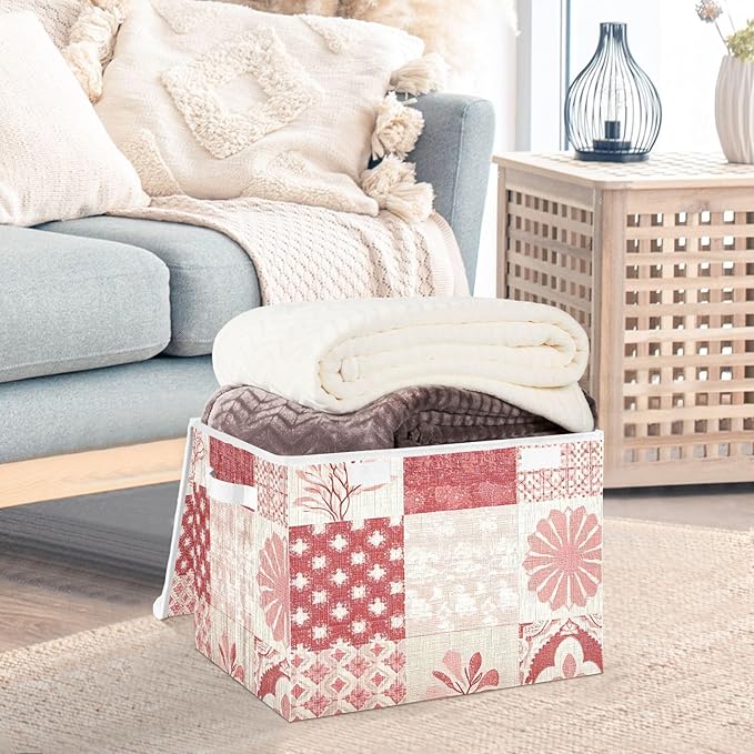 Storage Bin with Lid, Linen Textures Flower Large Collapsible Storage Box 300D Oxford Fabric Flip Lid Storage Box for Bedroom Shelves Closet Home Office