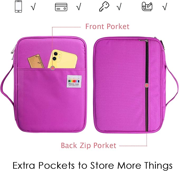JAKAGO 220 Slots Colored Pencil Case Large Capacity Pen Holder for Artist Painter Zipper Organizer Bag for Marker Highlighter Storage Case for Office Sketch Travel Supplies (Purple)
