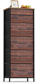 5 Fabric Drawer Dresser for Bedroom, Chest of Drawers with Waterproof Wood Top Tall Dresser for Hallway, Living Room, Kid Room (Rustic Brown)