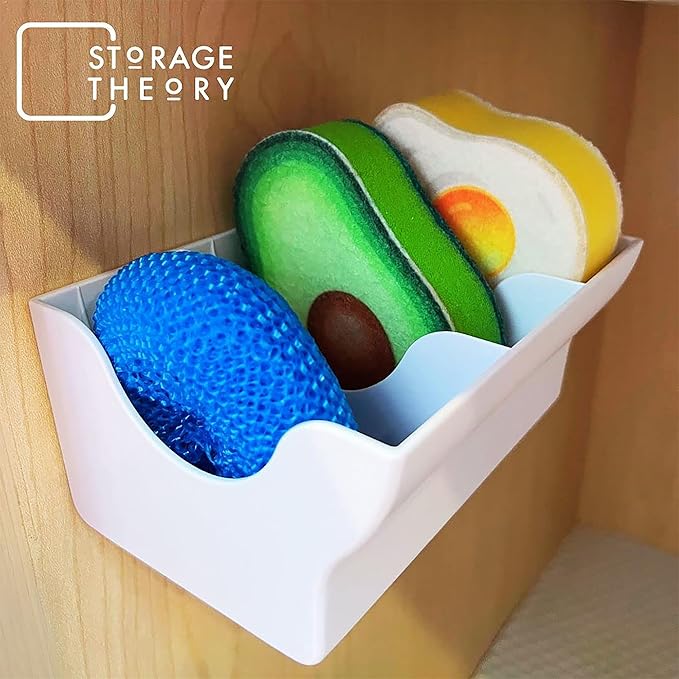 BeraTek Sponge Daddy Caddy & Under Sink Sponge Holder Combo - Kitchen Sink Organizer Keeps Sponges Dry, Odor-Free - White, Combo Pack