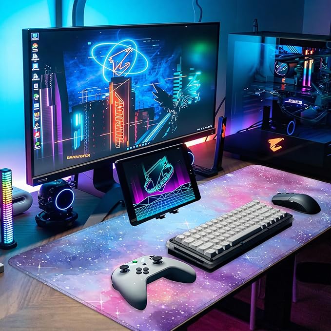 Galaxy Mouse Pad Large, Extended Gaming Desk Mat – 31.5 x 11.8 in – Watercolor Nebula Starry Sky Design, Stitched Edges, Non-Slip Base, Keyboard and Mouse Pad for Office & Home