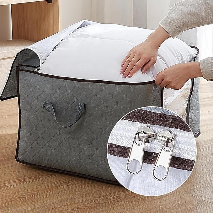 Comforter Storage Bags Boxes with Lid, Large Capacity Solution Organizer, Closet Organizers and Storage Containers Bins for Clothes, Duvets, Blankets, Pillow, Quilt, Bedding, Toys