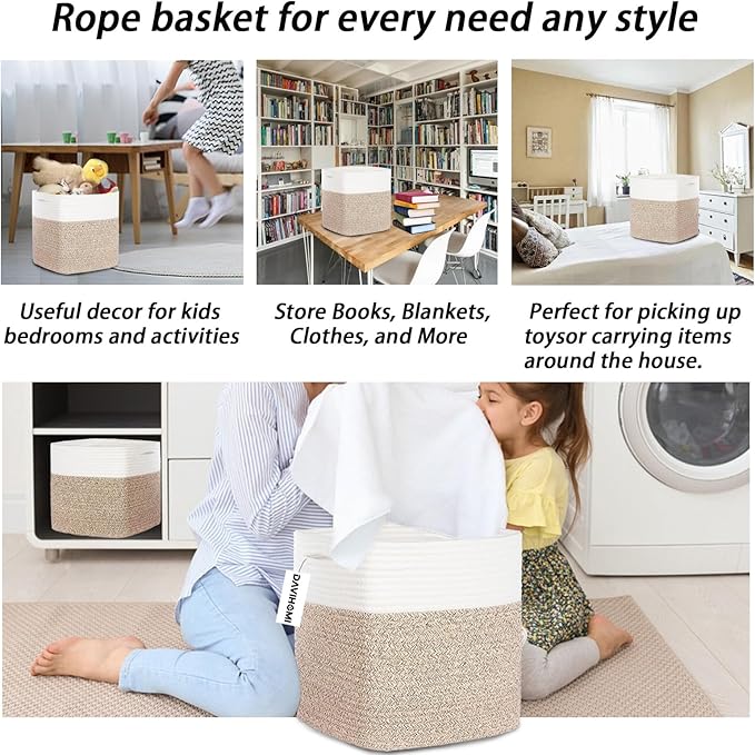 Storage Cubes 11 Inch Cotton Rope Woven Storage Basket for Organizing 3 Pack | Storage Bins for Organization and Storage | Toy Storage Organizer | Basket for Shelves | Toy Bins（Brown）