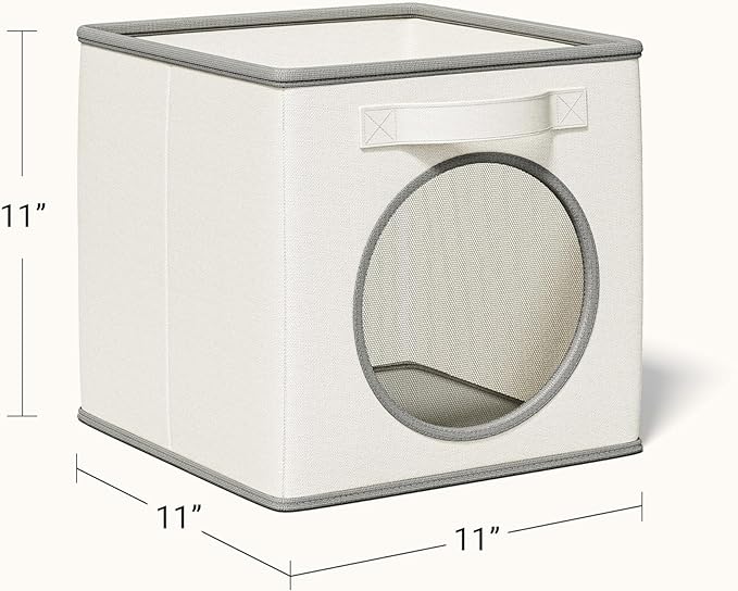 Vailando Foldable Fabric Storage Cube with Round Window - 4 Pack 11"x11"x11" Collapsible Closet Organizer Bins for Clothes, Shelves, Offices, Toys & Misc, White & Ivory