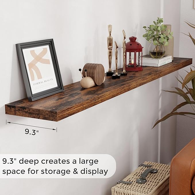 Fun Memories 72 Inch Floating Shelves, 72 x 9.3 Rustic Wooden Fireplace Mantel, 9.3 Inch Floating Shelf for Wall, Farmhouse Wall Shelves for Home Storage & Display, Rustic Brown Color, Set of 1