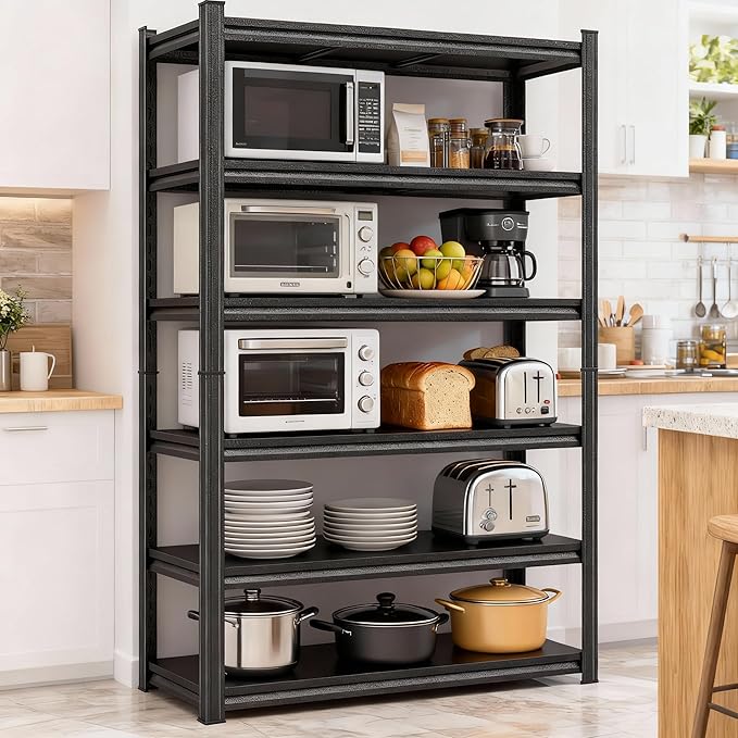 Garage Storage Shelves,5 Tier Shelving Unit, 40 inch Wide, 18” Deep, 78” Tall Organizer Metal Shelf for Basement/Laundry/Pantry Heavy Duty, Adjustable,Easy to Install (6Tier-35.4"Wx17.7"Dx77.2"H)