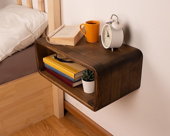 Floating Nightstand Wooden, Bedside Table, Nightstand Shelf, Handmade, Wall Mounted Bedside Shelf, Minimalist and Unique Style (Vancouver)
