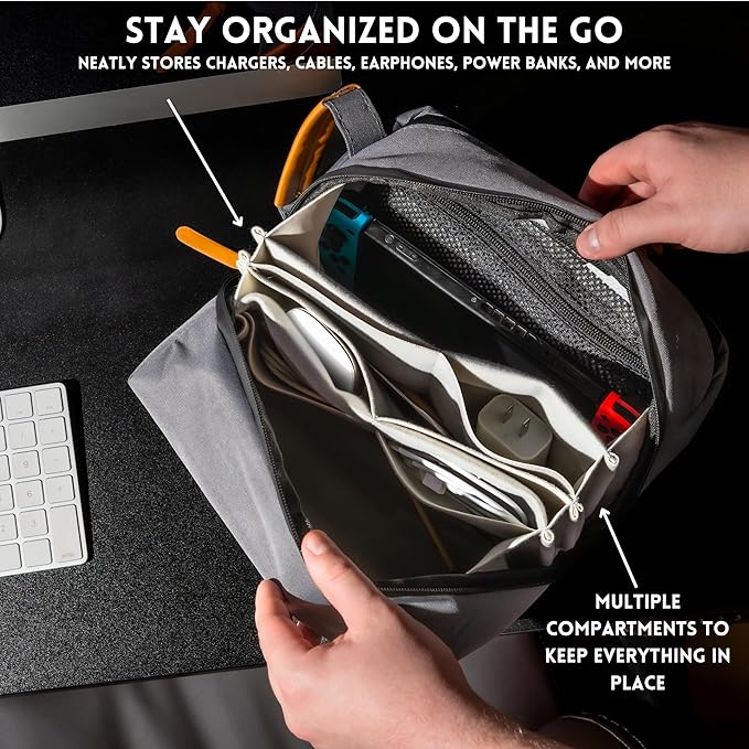 Large Electronics Organizer and Tech Travel Bag – Premium Portable Case for Cables, Chargers, Cords, and Accessories – Ideal pouch for your Travel Essentials and Commuting needs (Grey)