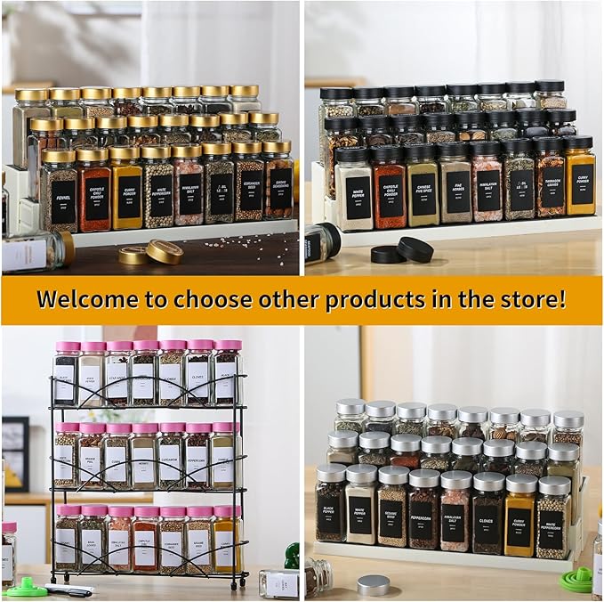 36Pcs Spice Jars Containers with Labels，4oz Black Seasoning Bottles with Shaker Lids for Rack, Cabinet, Drawer,Empty Square Condiment Pots (36, Black)