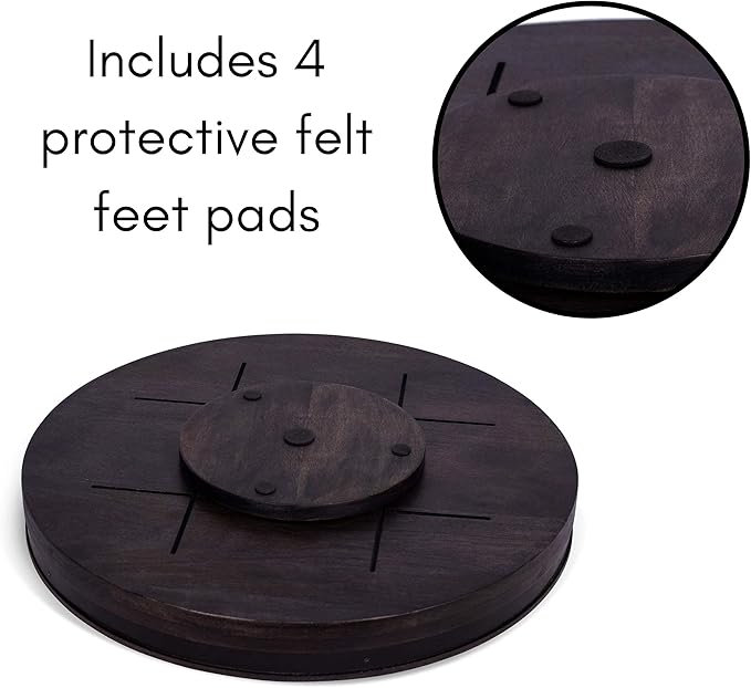 BIRDROCK HOME Wooden Lazy Susan Turntable - Spice Rack Organizer for Kitchen Table, Dining, Pantry and Countertop - Rotating Tray for Condiments - with Burnished Iron Accents - 18" Large, Black