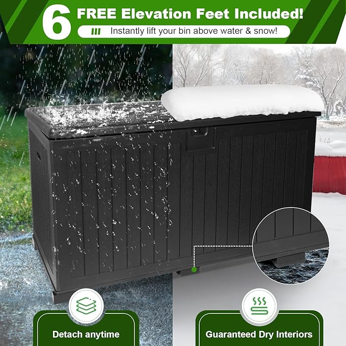 230 Gallon Outdoor Storage Box Waterproof, Extra Large Plastic Outside Deck Box Weatherproof, Resin Patio Storage Bin with Lock and Lids for Pool Equipment and Cushion, Black