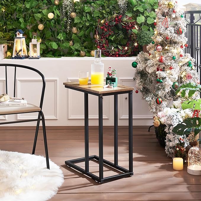 VECELO C Shaped End Side Table for Sofa Couch and Bed Snack TV Tray for Living Room Bedroom, 2 PCS,Grey