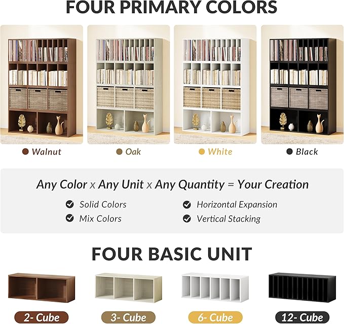 IOTXY DIY Modular Cube Bookcase - CubeXY Customizable Stackable Expandable Basic Shelving Units, 6-Cube Wooden Open Bookshelf with Removable Shelves for Books Organizer, Black