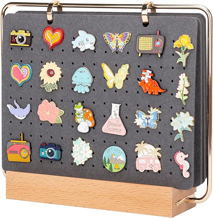 PACMAXI Display Organizers, Brooch Holder, Enamel Pin Pages for Store 180+ Pins, Collection Storage Calendar Wooden Stand With 6 Pages (Not Include Any Accessories) (Grey)
