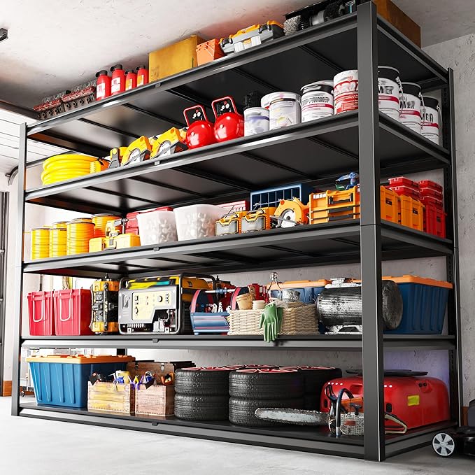 REIBII Garage Shelving 78" H, Storage Shelves Heavy Duty Shelving Unit Load 3000LBS, 5 Tier Adjustable Metal Shelves for Warehouse, Basement, Pantry, Factory, 55" W x 26" D x 78" H