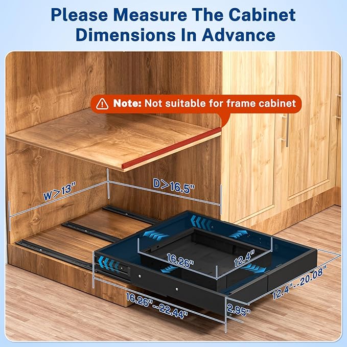 Pull Out Cabinet Organizer Expandable (12.4"-20.08")W & (16.26"-22.44")D, Insputer Slide Out Drawers for Kitchen, Pantry with 2Pcs Magnetic Panel, 3 Slide Rail, No Drill Adhesive Roll Out Shelf Black