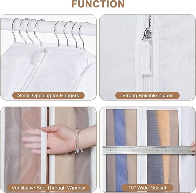 Kntiwiwo 43" Cotton Garment Bag for Hanging Clothes and Storage, Breathable Suit Bags for Closet Storage with 10" Gusseted & Large Clear Window for Suits, Short Dresses, Jackets, Sweaters, 1 Pack