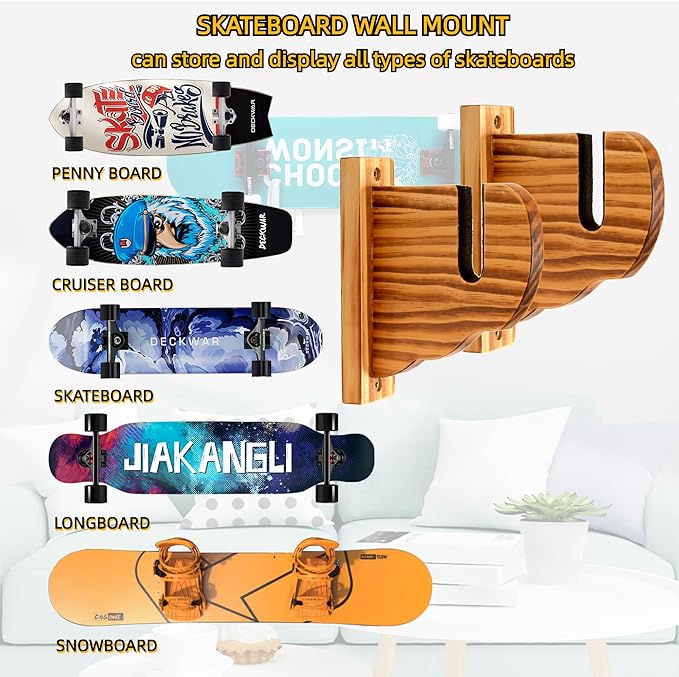 BiJun Skateboard Wall Mount, Snowboard Wall Mount Display, Acrylic Horizontal Skateboards Rack, Skateboard Storage Hanger (Retro)