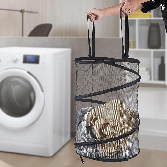 Mesh Popup Laundry Hamper 115L Foldable Laundry Basket Extra Large Capacity Collapsible Clothing Storage Basket with Handles 26 H x 18 W x 18 L (Black)