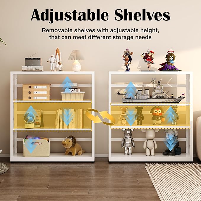 3 Tier Bookcase,Industrial Bookshelf,34" White Metal Wide Bookshelf with Adjustable Feet and Adjustable Shelves,Home Office Bookcase Shelf Storage Organizer for Living Room、Kitchen