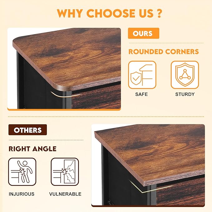 Curved Profile Dresser for Bedroom, Chest of Drawers, 8 Storage Drawers Organizer Unit, Brown Dresser with Fabric Bins for Closet, Living Room, Kid Room (Rustic Brown)