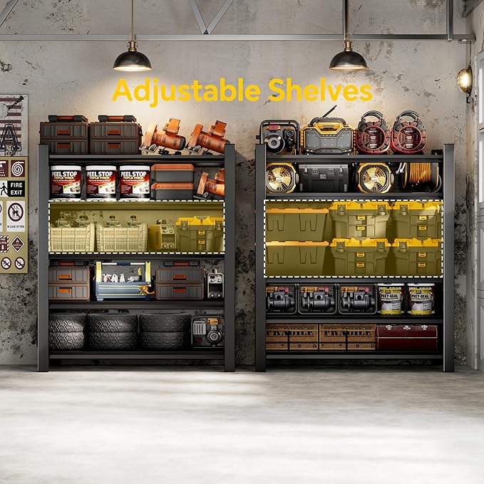 CJF Adjustable Garage Storage Shelves, 5-Tier Garage Shelving Heavy Duty, Metal Industrial Utility Shelf for Warehouse, Kitchen, Laundry Room,Warehouse-Black (71 "H x 47" W x 20" D)
