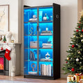 Display Cabinet with Glass Doors and Shelves, 65" Tall Curio Cabinet with LED Lights/Human Sensor, 5 Tier Display Case for Collectibles Bedroom Living Room Office, Black