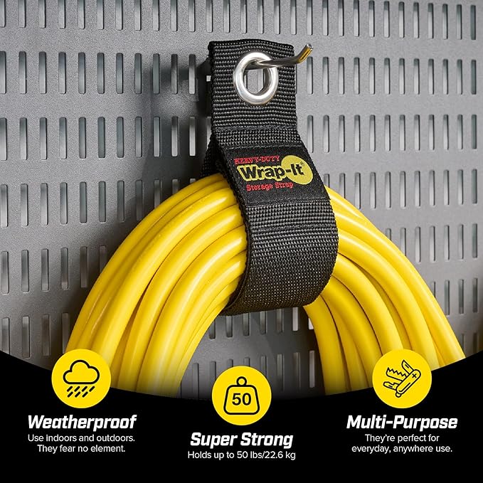 Heavy-Duty Wrap-It Storage Straps, 13-inch (6 Pack) - Hook and Loop Extension Cord Organizer Hanger, Cord Wrap, Cable Straps for Cables, Hoses, Rope for Home, RV and Garage Storage and Organization