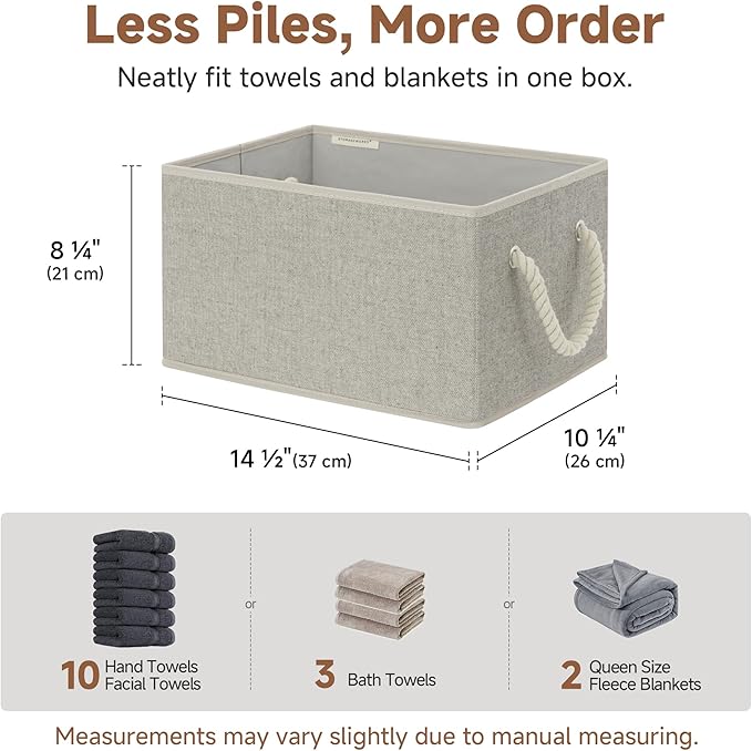 StorageWorks Storage Baskets for Shelves, Foldable Fabric Closet Storage Bins with Handles, Fabric Storage Bins Clothes Organizer, Gray, 3-Pack, Large