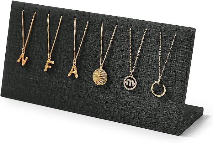 Leather Necklace Display Stand with Hooks for Jewelry Storage Display (Black)