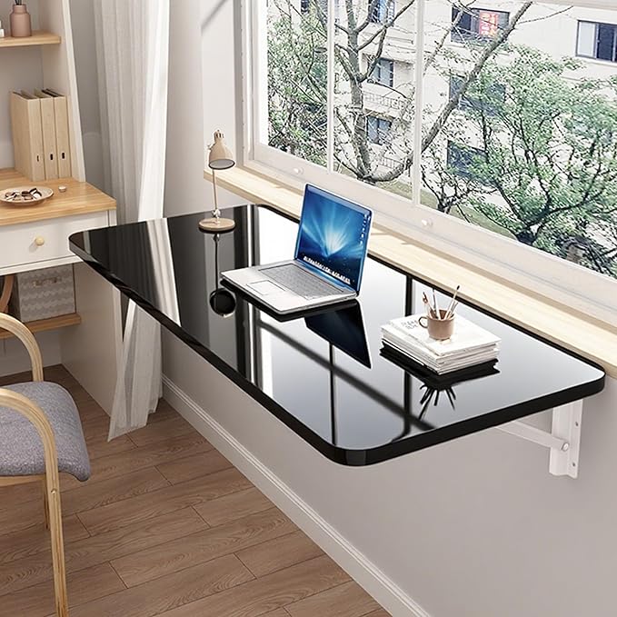 Wall Mounted Folding Table,Floating Desk for Wall,Hanging Fold Down Table for Home Laundry Room,Office Computer Workstation,Study Work Bench, Kitchen Dining (Black 27.6×15.7inch
